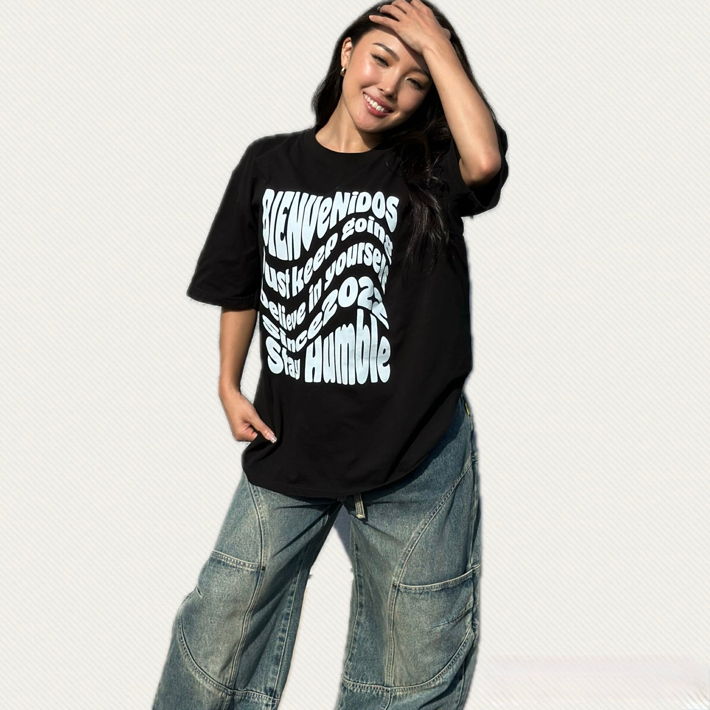 BVビックシルエット半袖Tシャツ ブラック X ホワイト OLA