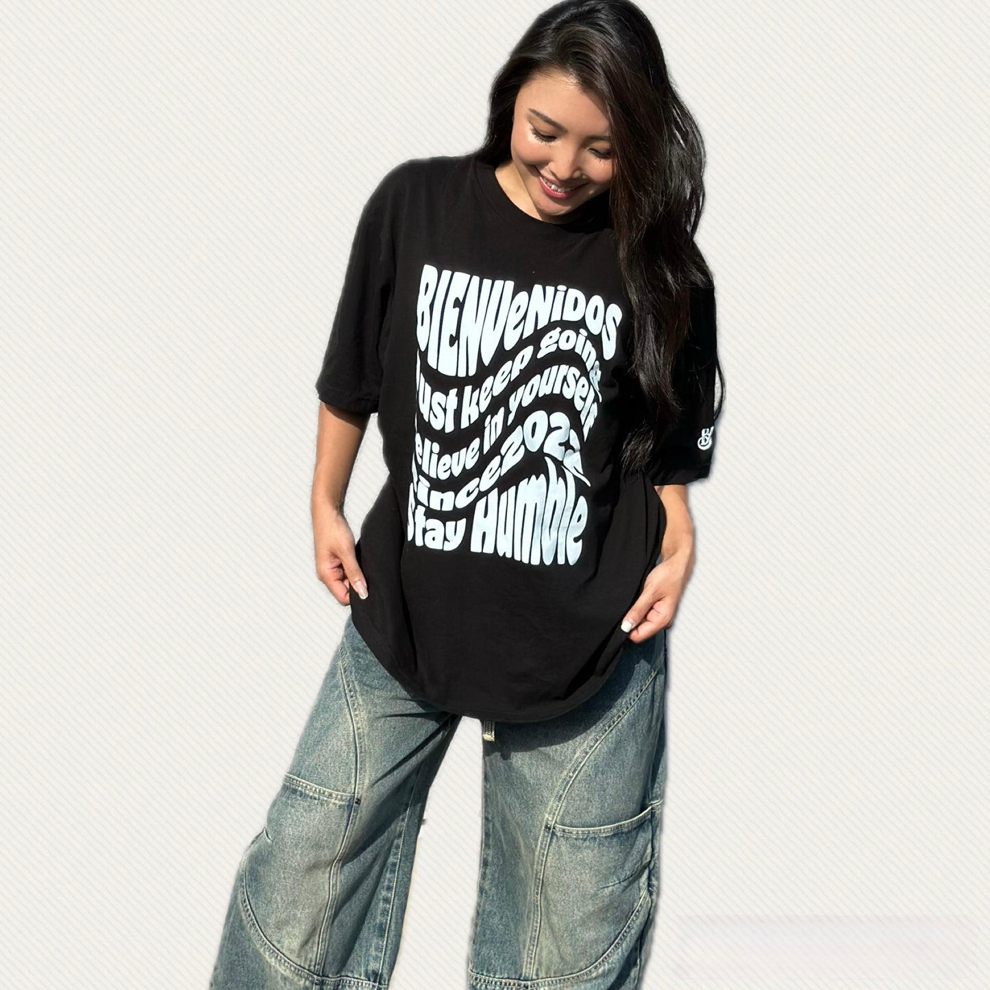 BVビックシルエット半袖Tシャツ ブラック X ホワイト OLA