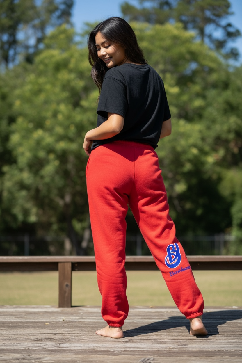 BVライトウェイト スウェットパンツ ブライトレッド バックプリント DETRAS