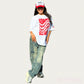 BVビックシルエット半袖Tシャツ ホワイト X レッド OLA