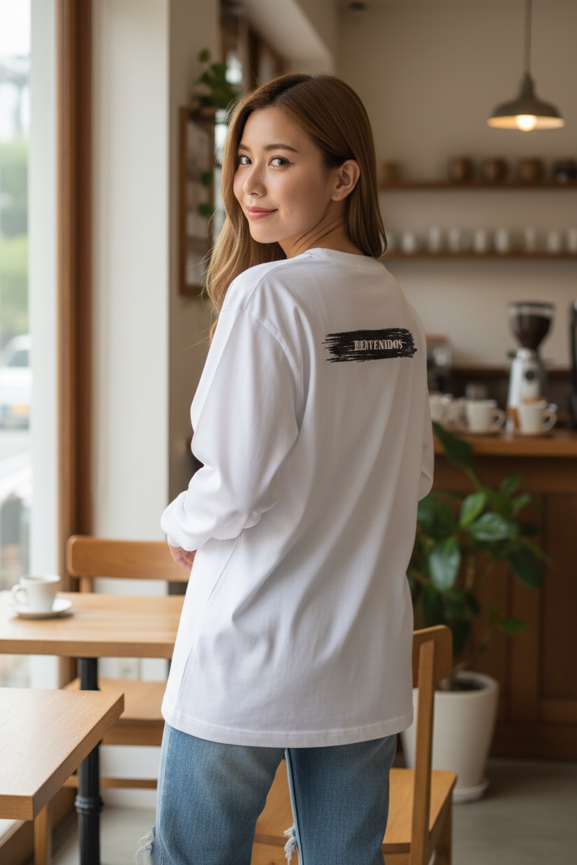 BVノーマルフィット長袖Tシャツ　ホワイト　DEBIL