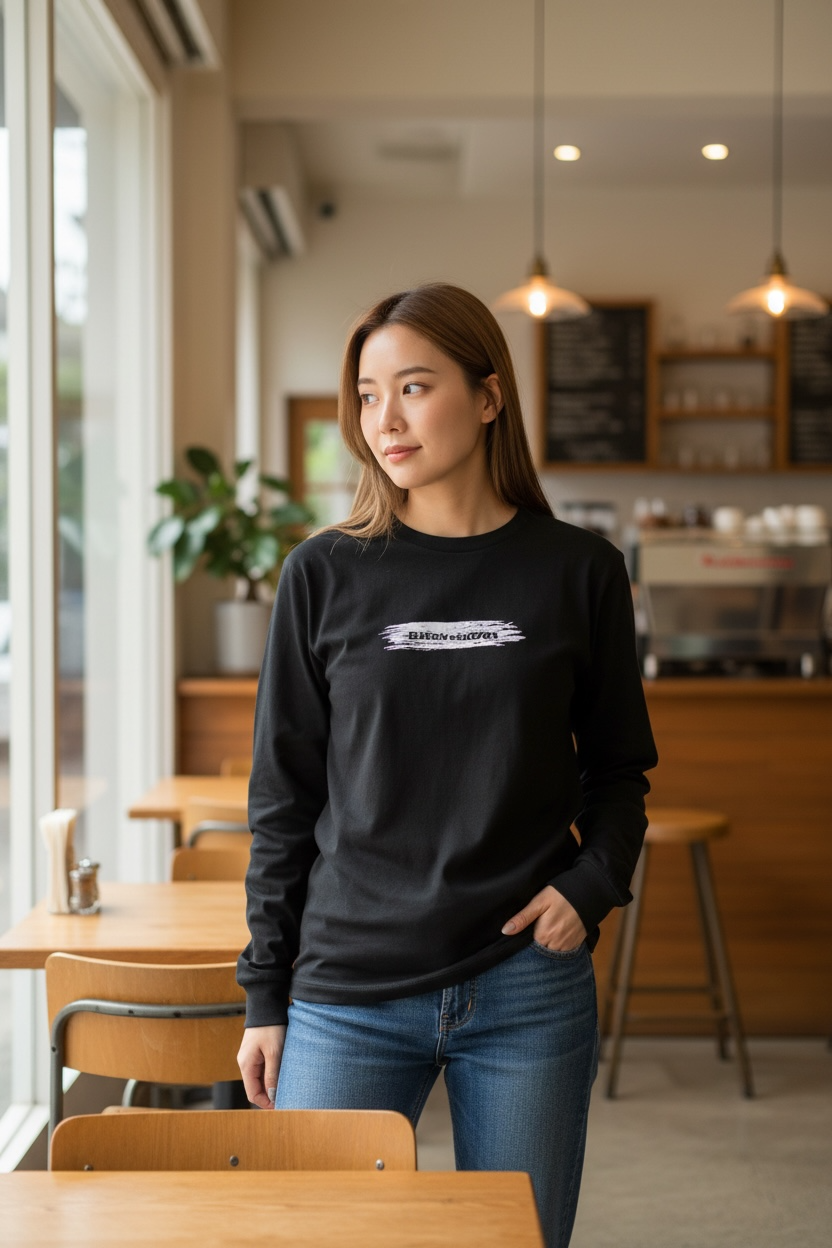 BVノーマルフィット長袖Tシャツ　ブラック　DEBIL