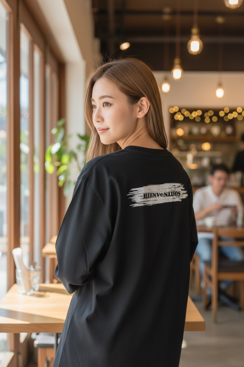 BVノーマルフィット長袖Tシャツ　ブラック　DEBIL